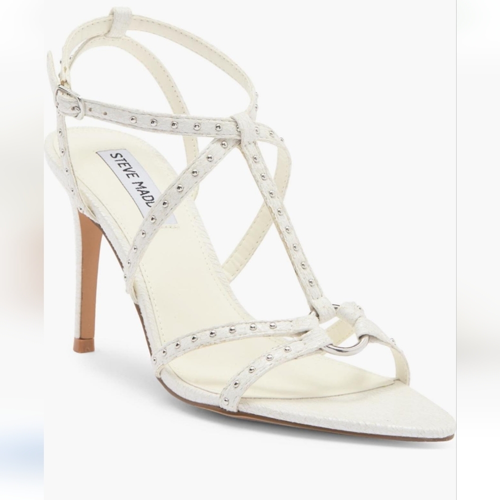 Steve Madden NWT 'Amour' White Crinkled Leather Silver Studded Sandal Pump New 7 - Picture 13 of 13